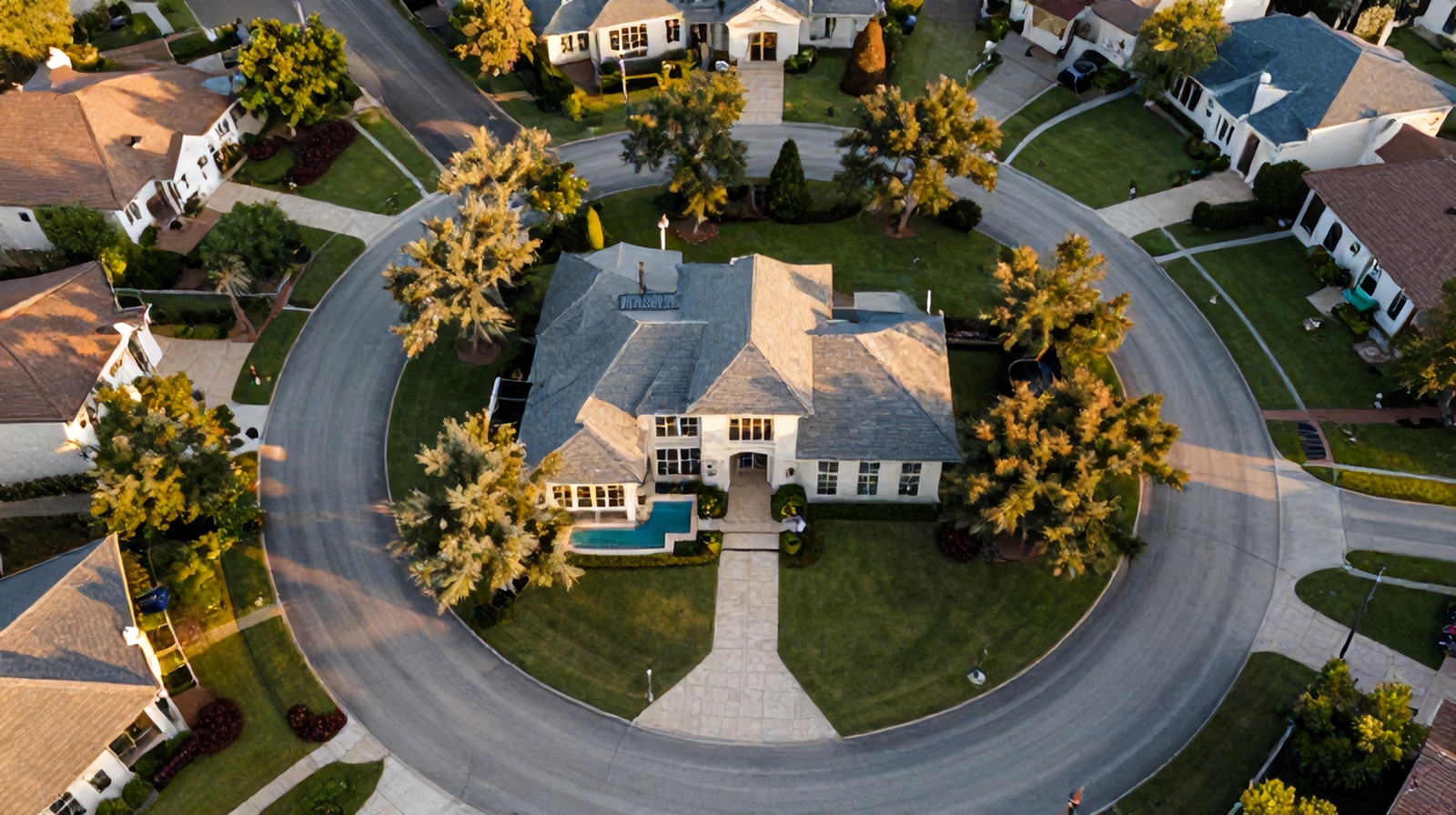 Top-down aerial drone photo of a luxury Austin, Texas home used for real estate marketing