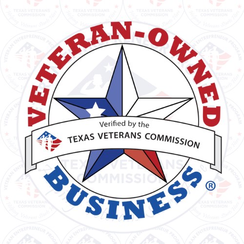 Veteran-Owned Business badge, verified by the Texas Veterans Commission